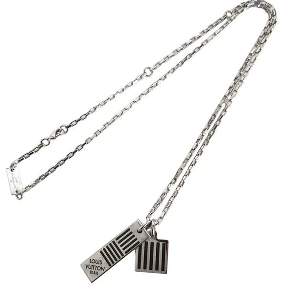Auth LOUIS VUITTON Collier Damier Colors Necklace Silver / Black - Picture 1 of 9
